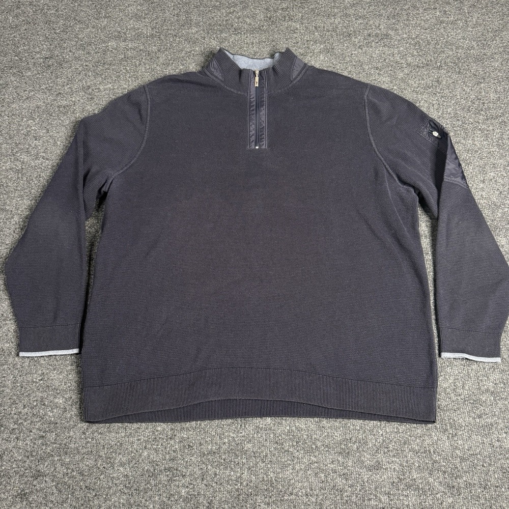 Tommy Bahama‎ Sweater Mens 2XL Blue IslandZone Quarter Zip Mock Neck Zip Pocket